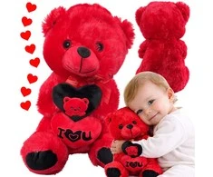 Pliušinis meškutis su „I love you“ širdiele