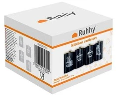 Ruhhy Virtuviniai indai 4 vnt 1,5 l juodi su bambuko dangčiais
