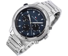 TOMMY HILFIGER Vyriškas laikrodis 1792104: kvarcinis, sidabrinis, mėlynas ciferblatas