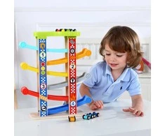 Tooky Toy Automobilių Trasos Rinkinys – Medinė Vaikiška Žaidimų Trasų Sistema