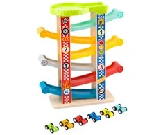 Tooky Toy Automobilių Trasos Rinkinys – Medinė Vaikiška Žaidimų Trasų Sistema