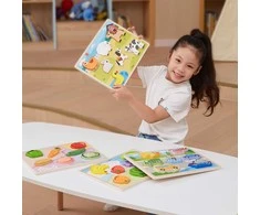 VIGA Medinė Dėlionė Montessori 2w1 Ūkio Figūrėlės