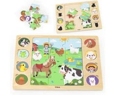 Viga Medinis Dėliones Puzzle - Atspėk Pagal Šešėlį - Ūkio Augintiniai