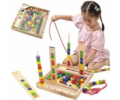 Viga medinis edinis žaidimas loginis karoliukai 104 Montessori elementai