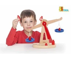Viga Toys Medinė parduotuvės svarstyklė | Su 6 svoriais