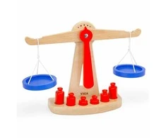 Viga Toys Medinė parduotuvės svarstyklė | Su 6 svoriais
