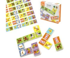 Viga Toys Medinis Domino Žaidimas 28 elementų Su Gyvūnais