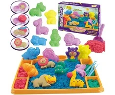 Woopie Kinetinis Smėlis 1,2kg XL ZOO Rinkinys su Stalu ir Šablonais