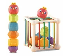 Woopie Baby WOOPIE Žaislas Elastingas Jautrumo Kubas Su Gyvūnais + Barška 7 vnt.