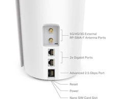 Maršrutizatorius TP-Link 5G AX3000 Whole Home Mesh Wi-Fi 6 Maršrutizatorius, Build-In 5G Modem, Baltas, Internal, Mesh system, 230 m², Dual-band (2.4 GHz / 5 GHz), Wi-Fi 6 (802.11ax )