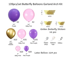 Rožinė Violetinė Butterfly balionų rinkinys (139 pcs)