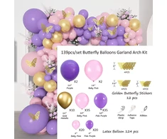 Rožinė Violetinė Butterfly balionų rinkinys (139 pcs)