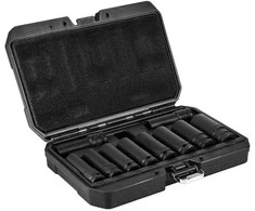 NEO smūginių galvučių rinkinys, 1/2", ilgos, 10 vnt. (10–24 mm), CrMo