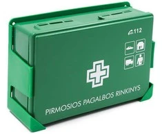 Pirmosios pagalbos rinkinys plastikiniame dėkle su laikikliu įmonėms (atnaujinta sudėtis)