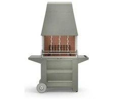 Židinys - grilius Fogher su ratais, lentyna, šoninėmis lentynomis ir dideliu kaminu 900 RAL 7030 pilkos spalvos