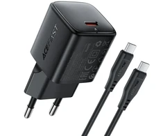 Acefast Įkroviklis jungiama į tinklą USB-C 30W GaN su kablem USB-C - Lightning 1.2m - juoda