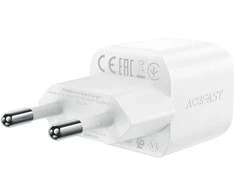 Acefast A73 Mini PD 20W GaN laidinis įkroviklis + USB-C kabelis – baltos spalvos