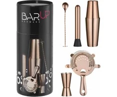 Bar Up Barmeno rinkinys tūbelėje, purtyklė, maišyklė, sietelis, purtytuvas, šaukštas - varis