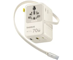 „Baseus EnerCore CG11 70W 6 viename“ kelioninis adapteris su ištraukiamu USB-C laidu – baltas