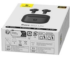 Baseus Belaidės Bluetooth 6.0 ausinės Bass BS2 Lite su įkrovimo dėklu, juodos
