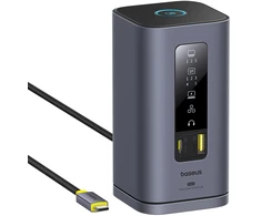 Baseus Spacemate USB-C 11w1 | 3x HDMI@60Hz | 2x USB-A 10Gb/s | 1x USB-C 10Gb/s | RJ45 | 2x USB-A | 1x USB-C (PD) | 1x Minijack 3,5mm pilka