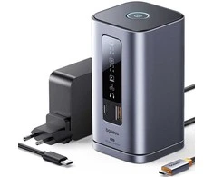 Baseus Spacemate RD1 11w1 USB-C | 2xHDMI 4K@60Hz | 2xDP 4K@60Hz | 2xUSB-A 10Gb/s | USB-C 10Gb/s | RJ45 | USB-A 480Mb/s | USB-C PD | mini jack 3.5mm | kroviklis EU pilka