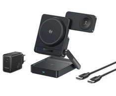 „Baseus PicoGo AF21 3in1 Qi2.2“ 35W belaidis įkroviklis su 45W ES maitinimo šaltiniu ir 1 m USB-C laidu – juodas