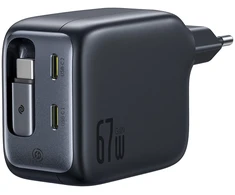 Baseus Sieninis įkroviklis EnerCore CJ11 67W 2xUSB-C su ištraukiamu USB-C kabeliu 0.8m, juodas