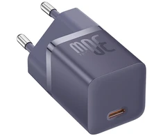 Baseus GaN5 30W USB-C EU su violetinis kabelis Baseus Dynamic 3 USB-C 100W 1m - violetinė