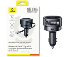 „Baseus PrimeTrip VR1“ 60 W USB-A USB-C su ištraukiamu USB-C laidu - juoda