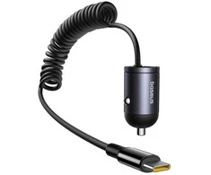 Baseus Automobilinis įkroviklis Tiny Star 30W 12-24V USB-C PD3.0 su integruotu USB-C kabeliu 30W 1.4m, juodas