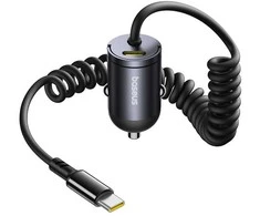 Baseus Automobilinis įkroviklis Tiny Star 30W 12-24V USB-C PD3.0 su integruotu USB-C kabeliu 30W 1.4m, juodas