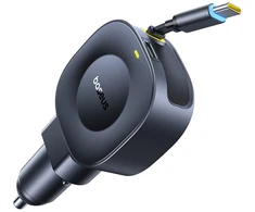 Baseus Įkroviklis samochodowa USB-C ze zwijanym kablem USB-C 30W - juoda