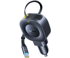 Baseus Įkroviklis samochodowa USB-C ze zwijanym kablem USB-C 30W - juoda