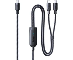 Baseus Laidas Baseus Flash 4 140W 2in1 USB-C į USB-C + USB-C 1,5 m - juodas