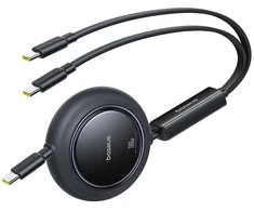 Baseus Kabelis przewód zwijany 2w1 USB-C 100W 1.2m - juoda