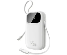 Baseus Powerbank 10000mAh 45W FC31 Qpow 3 su wyświetlaczem kablami USB-C iPhone Lightning - balta