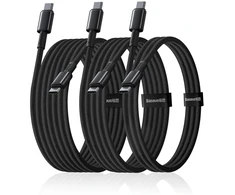 Ausinės Baseus Tungsten Auksinė 100 W USB-C laidų rinkinys – USB-C 1 m, 2 m, 3 m – juodas