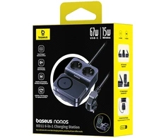 Baseus Stacja ładująca 6w1 bezprzewodowa USB-A USB-C 2x gniazdo AC 67W - juoda