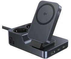 Baseus Stacja ładująca 6w1 bezprzewodowa USB-A USB-C 2x gniazdo AC 67W - juoda