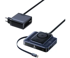Stacja ładująca Baseus Nomos NH21 6w1 245W bezprzewodowa su dwoma zwijanymi kablami USB-C - juoda