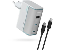 Cuktech AD1003EU 100W GaN 2x USB-C + USB-A sieninis įkroviklis su laidu - Baltas