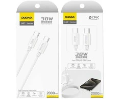 Dudao L4C USB-C / USB-C 30W kabelis 1.2m – baltos spalvos