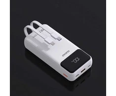 Dudao K15Pro Power Bank 20000mAh 22.5W PD USB-C / USB-A / integruotais Lightning ir USB-C kabeliais – baltos spalvos