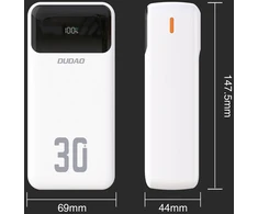 Dudao K15Max 30000mAh PD 22.5W išorinė baterija su USB-C ir Lightning laidais - Baltas