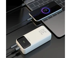 Dudao K15Max 30000mAh PD 22.5W išorinė baterija su USB-C ir Lightning laidais - Baltas