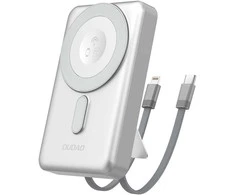 Dudao K29 10000mAh PD 20W MagSafe Powerbank with Metal Case, Stand and Built-in USB-C/ Lightning Cables – sidabro spalvos