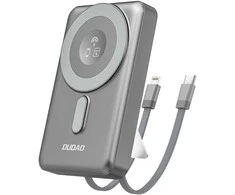 Dudao K29 10000mAh PD 20W MagSafe Power Bank with Metal Case, Stand and Built-in USB-C/ Lightning Cables – pilkos spalvos