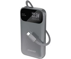 Dudao K31 10000 mAh 22.5W PD Powerbank su integruotu kabeliu – pilkos spalvos
