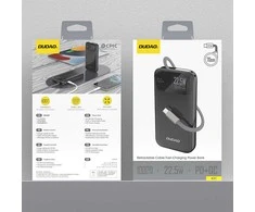 Dudao K31 10000 mAh 22.5W PD Powerbank su integruotu kabeliu – juodos spalvos